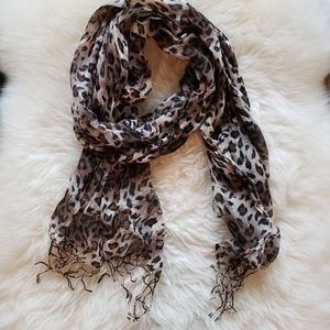 Leopard Print Scarf with Mini Tassels